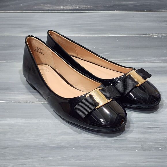 Journee Collection Kim‎ Ballet Flats Black Faux Patent Leather Size 6 - Picture 6 of 13